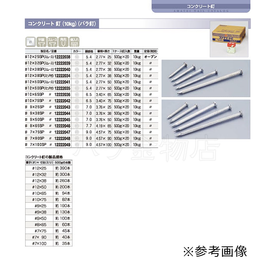 コンクリート釘 #7×90mm 1箱（500g）溝付 | チハラ金物店