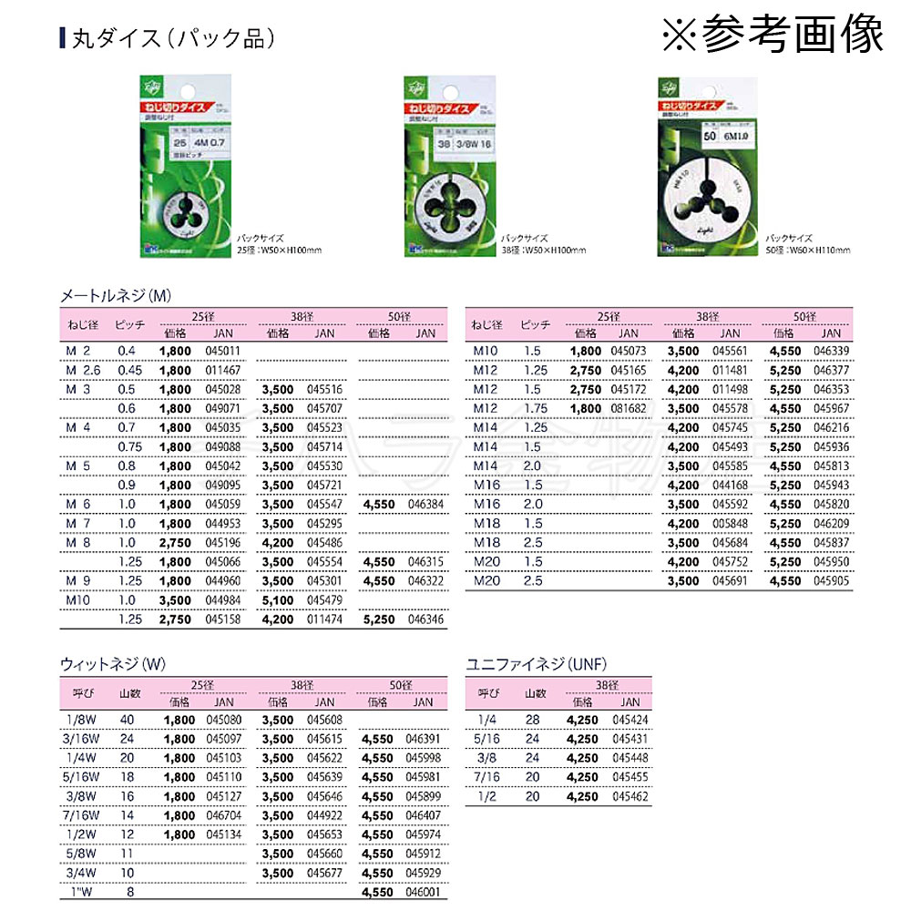 新作モデル ＩＳ パック入 ダイス ３８径 Ｍ１０Ｘ１．２５ P-38RD-M10X1.25