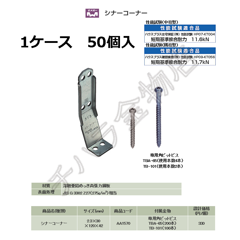 訳あり商品 タナカ 2×4用シナーコーナー S65 50個入 AA1577