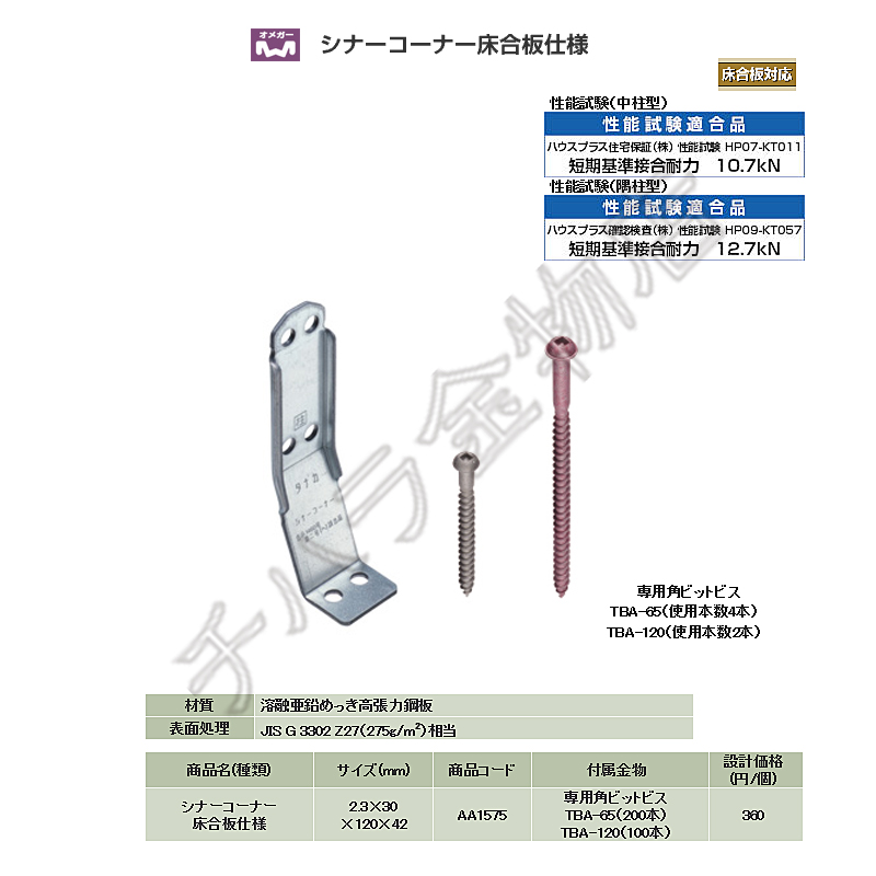 タナカ シナーコーナー床合板仕様 AA1575 | チハラ金物店